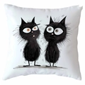 Detail of square white pillowcase with black cartoon cat print and plush fur texture - Highly Personalized Style (CDR368-10)