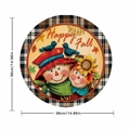 Rundes Happy Fall Platzset aus Leinen mit Vogelscheuche und Sonnenblumen, 38 cm groß - Rund