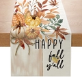Fall table runner with pumpkins and Happy Fall Y'all text on linen fabric - 33*183cm / Happy Fall Y'all Pumpkin Style (ZQT59-12)