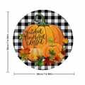 Runde Leinen-Tischset mit Karomuster, Kürbissen und herbstlichem Ahornblatt-Motiv - Rund / Karo Kürbis Grateful Blessed Stil (YCD55-3)