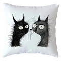 White square cushion with minimalist black cartoon cat illustrations in messy line style - Messy Lines Style (CDR368-16)