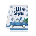 Christmas kitchen towel featuring blue gnome pickup truck design and Let It Snow text - Let It Snow Style (MJBT61-2) / 40*60cm
