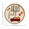 38cm round fall hanging sign featuring vintage red truck and pumpkin decorative motif - Round / Vintage Red Truck Pumpkin Fall Style (YCD55-7)