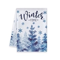 Winter themed kitchen towel with dark blue pine trees and snowflakes print - Winter Time Style (MJBT61-6)