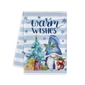 Festive Christmas tea towel with blue stripes and warm wishes gnome illustration - Warm Wishes Style (MJBT61-8)