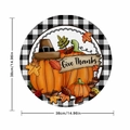 Thanksgiving pumpkin and maple leaf linen placemat with Give Thanks text and 38cm diameter - Round