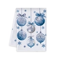 Ice blue Christmas kitchen towel featuring watercolor ornaments and snowflakes design - Exquisite Christmas Balls Style (MJBT61-9)