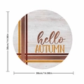 38cm round wooden hello AUTUMN wall plaque with orange stripe and rustic grain finish - Round
