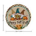 38cm round fall gnome door sign with sunflowers and Happy Fall Y'all text in leopard print - Round