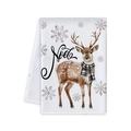 White Christmas tea towel featuring a watercolor deer with Noel print and snowflake pattern - Noel Reindeer Style (MJBT61-16)