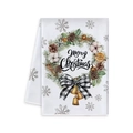 White Christmas kitchen towel featuring a festive wreath with Merry Christmas text - Merry Christmas Wreath Style (MJBT61-18)