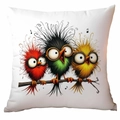 Grappige cartoon vogels met bril print op witte vierkante kussensloop sierkussen - Drie Vogels Met Bril (TDLD91-3)