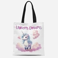 Weißer Canvas-Shopper mit Aquarell-Einhorn-Druck und Unicorn Dreams Schriftzug - Unicorn Dreams Stil (FBDT04-3)
