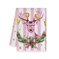 Christmas kitchen towel featuring watercolor reindeer with NOEL text and pink stripes - Reindeer NOEL Style (MJBT61-19)
