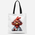Détail du sac fourre-tout en toile blanche avec motif de coq buvant du café - Motif Coq Décontracté (FBDT31-14)