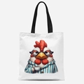 Détail du coq en pyjama imprimé sur un sac fourre-tout en toile blanc avec anses - Motif Coq Artistique (FBDT31-13)