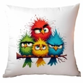 Funny colorful birds on branch print square white cushion cover for office decor - Angry Style Cartoon Birds (TDLD91-6)