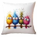 Funny cartoon birds on branch print white square throw pillow cover made of soft polyester - Four Illustration Birds (TDLD91-7)