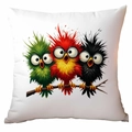 Funny cartoon birds with black frames glasses on white polyester cushion cover pillowcase - Fluffy Cartoon Birds (TDLD91-8)