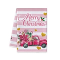 Torchon de Noël à rayures roses avec camion rouge et décorations florales festives - Style Camion Rouge de Noël (MJBT61-25)