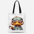 Sac cabas en toile avec imprimé de canard humoristique buvant du café et fatigué - Motif Canard en Colère (FBDT31-11)