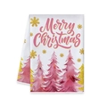 Sapins de Noël rose aquarelle et imprimé Merry Christmas sur un essuie-mains blanc - Style Sapins de Noël Aquarelle Rose (MJBT61-26)