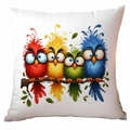 Funny cartoon owls with glasses on branch printed on white square pillowcase - Owls With Black Glasses (TDLD91-9)