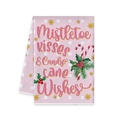 Torchon de Noël rose avec motif Mistletoe Kisses, sucres d'orge et pois blancs - Style Gui et Sucre d'Orge (MJBT61-27)