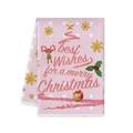 Torchon de cuisine rose de Noël avec pois blancs, flocons de neige et motifs de cannes - Style Vœux de Noël à Pois Roses (MJBT61-28)