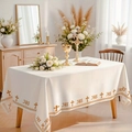 White rectangular tablecloth with gold religious JHS embroidery and cross detailing - Religious JHS Cross (ZB692-22) / Brushed Fabric (Small)