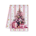 Chemin de table de Noël à rayures roses avec arbre festif et points dorés - Style Sapin de Noël à Rayures Roses (MJBT61-29)