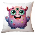 Cute pink monster cartoon illustration printed on a white square decorative pillowcase - 45*45cm Short Plush Single Sided Without Core / Pink Purple Smiling Three-Eyed Monster (CDR370-20)