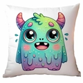 Detailed view of white square pillowcase with cute gradient cartoon monster print - 45*45cm Short Plush Single Sided Without Core / Green Blue Purple Cute Monster (CDR370-14)