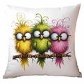 Funny cartoon birds on branch print on a white square cushion cover for home office - Anthropomorphic Birds (TDLD91-20)