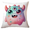 Detailed view of white square cushion cover with cute gradient three-eyed monster print - 45*45cm Short Plush Single Sided Without Core / Three-Eyed Pink Purple Monster (CDR370-6)