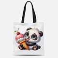 Borsa tote in tela con panda carino, manici neri e stampa di alta qualità - Stile Panda con Gelato (FBDT33-3)