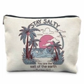 Cream linen bag featuring a vibrant tropical sunset illustration and black zipper closure - Stay Salty Pattern (TSND20-8) / 21.5*15cm High Density Linen