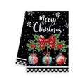 Torchon de cuisine noir de Noël avec texte Merry Christmas et motif de nœud rouge - Style Nœud Joyeux Noël Noir (MJBT61-37)