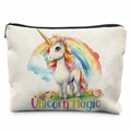 Cream canvas pouch with Unicorn Magic print, rainbow and clouds decorative pattern - Unicorn Magic Style(THZB17-1)