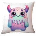 Cute cartoon monster pillow cover in gradient pink and purple on white background - 45*45cm Short Plush Single Sided Without Core / Pink Purple Cyan Dreamy Monster (CDR370-22)
