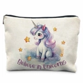 Unicorn Believe in Unicorns canvas makeup bag with silver zipper on white background - Thzb17-2 / 21.5*15cm High Density Linen