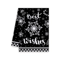 Torchon de Noël noir avec imprimé Best Wishes et motifs festifs sur fond blanc - Style Meilleurs Vœux Noir (MJBT61-38)