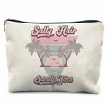 Canvas storage bag with vintage Salty Hair beach sunset print and silver zipper - Salty Hair Sandy Toes (TSND20-10) / 21.5*15cm High Density Linen