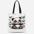 Simpatica borsa in tela con panda, occhi blu e farfalle colorate per il pendolare quotidiano - Stile Panda con Farfalle (FBDT33-4)