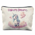 Canvas unicorn makeup bag with zipper and colorful Unicorn Dreams print on beige fabric - Thzb17-3 / 21.5*15cm High Density Linen