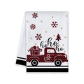Torchon de cuisine de Noël avec camion rouge, cadeaux à carreaux et imprimé 'ho ho ho' - Style Camion Rouge HO HO HO (MJBT61-39)