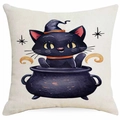 Halloween Kissenbezug mit schwarzer Katze und Hexenhut für Sofa und Büro Deko - Zaubererkessel Schwarze Katze Stil (DYM343-14) / 45x45 cm