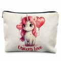 Cream canvas unicorn love pencil case with zipper and watercolor unicorn print - Thzb17-4 / 21.5*15cm High Density Linen