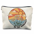 Cream canvas pouch featuring a vintage sun and daisy print with a top metal zipper - Be the Sunrise (TSND20-15) / 21.5*15cm High Density Linen