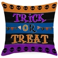 Halloween pillow cover with multi-color stripes, skulls and Trick or Treat typography - Trick Or Treat Stripes Style / Linen Single Side Without Core